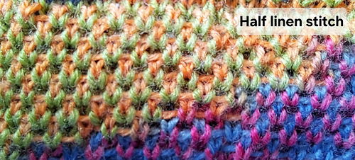 Half linen stitch ist eine Variante des Webmusters, auf englisch linen oder fabric stitch.
